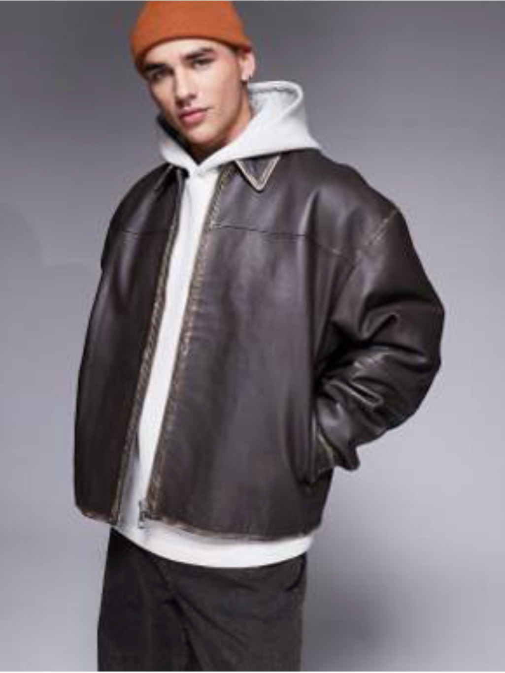 Never Worn! Asos Men's Brown Real Leather Zip-Front Jacket